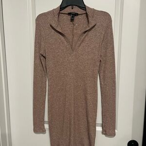 Forever 21 Ribbed Long Sleeve Dress in Tan